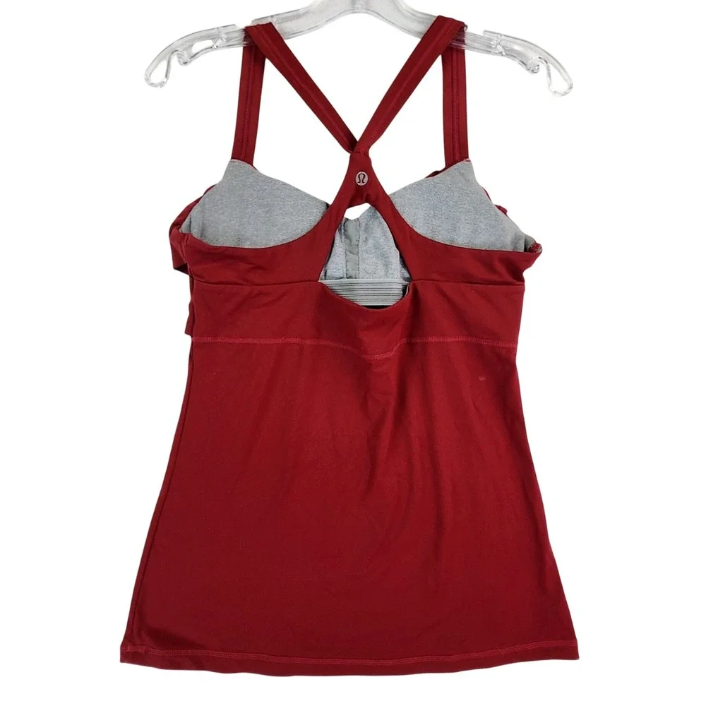 Lululemon 10 Red No Limits Tank Top Yoga Gym Activewear Strappy Built In Bra Top